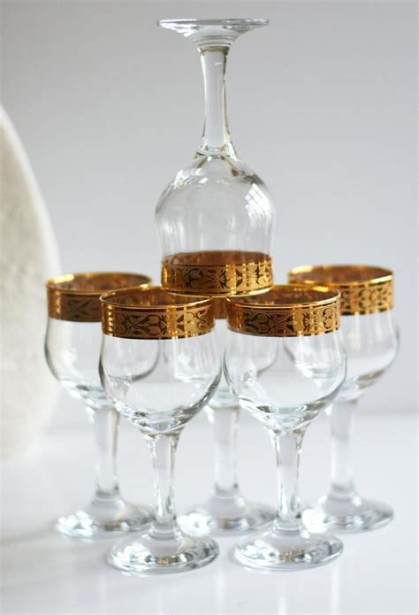 Gold Band Wine Hock Glasses Set Of 6 J Preziosi Fine Hock Etsy Fine Wine Glasses Mason Jar