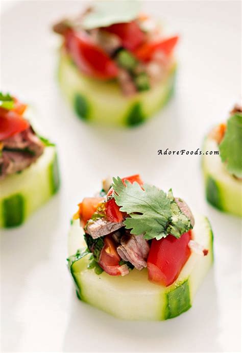 Thai Beef Salad Cucumber Bites Appetizers Adore Foods