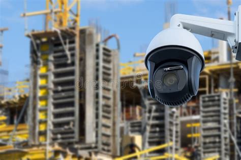 Security Cctv Camera Or Surveillance System With Construction Site On