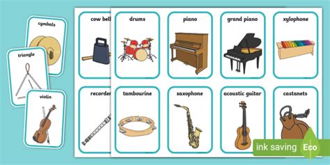 Musical Instrument Flashcards Printable Kids Music Games