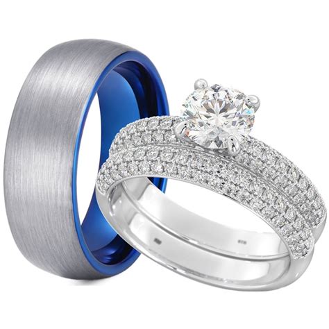His And Hers Tungsten Silver Wedding Couple Rings Set
