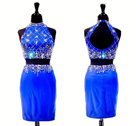2016 Hot Sale Royal Blue Two Piece Short Homecoming Dress Sheath High