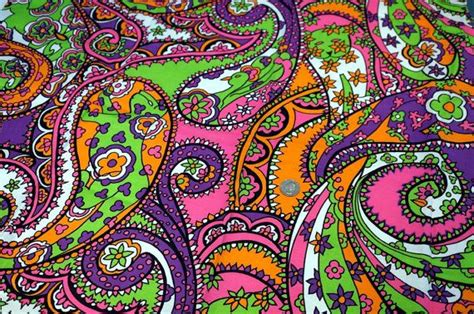 Vintage Paisley Fabric 1970s Retro Upholstery Yardage Floral Purple