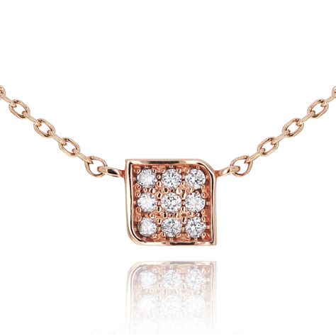 Diamond Necklace 14k Solid Gold Unique Diamond Square Pendant Necklace