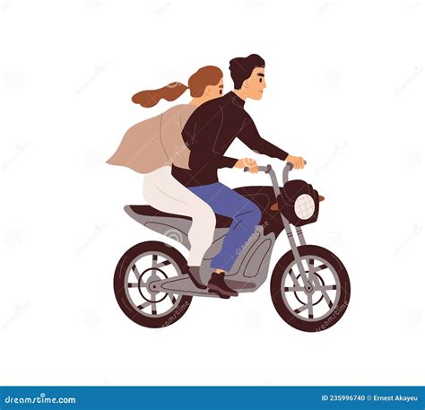 Love Couple Riding Motorcycle Man And Woman Travel By Motorbike Together Stock Vector