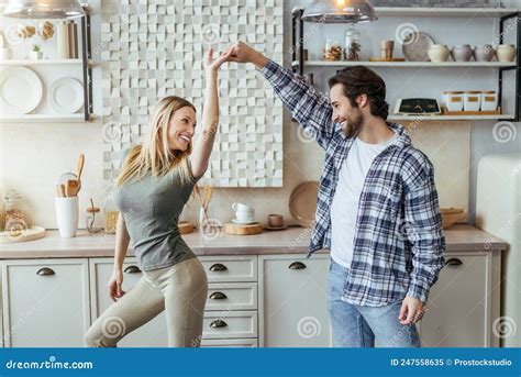 Satisfied European Millennial Man With Stubble And Blonde Lady Enjoy Free Time Have Fun And