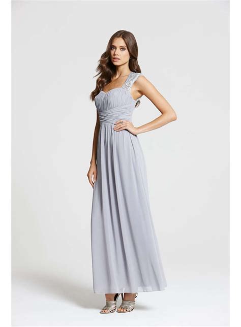 Little Mistress Grey Lace Shoulder Maxi Dress Dorothy Perkins With