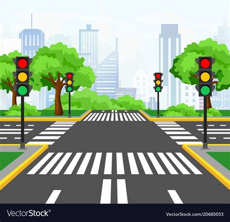 Vector Illustration Of Streets Crossing In Modern City City Crossroad