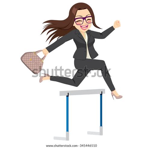 Happy Businesswoman Jumping Hurdle Successful Concept 스톡 벡터로열티 프리