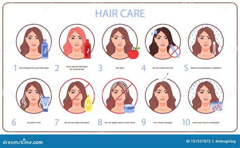 How To Care For Your Hair Tips For Woman With Long Hair Stock Vector