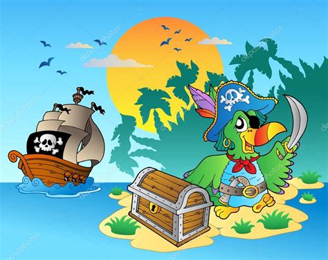 Pirate Parrot And Chest On Island Stock Vector Image By ©clairev 5065405