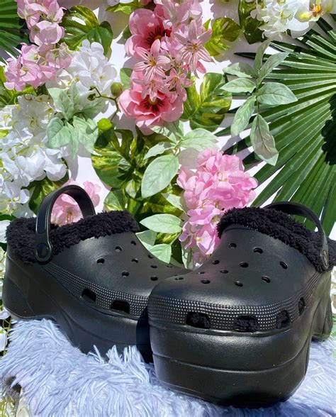 Fuzzy Platform Croc Slides Tall Crocs For Women Platform Etsy