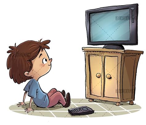 Boy Sitting Watching Television Dessin Bonhomme Dessin Enfant Dessin