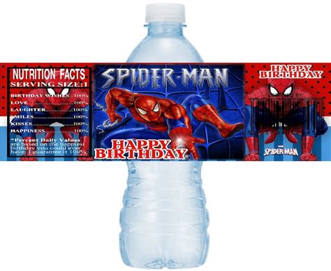 Custom Spiderman Printable Water Bottle Labels Printable Etsy