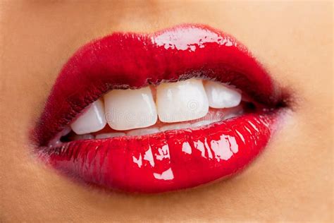 Red Juicy Lips Stock Image Image Of Lipstick Macro 10540831