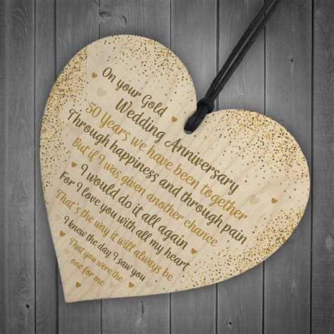 50th Gold Wedding Anniversary T For Husband Wife Wooden Heart