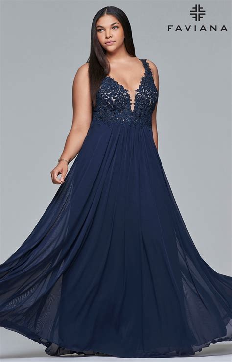 Faviana 9428 Plus Size A Line Mesh Prom Dress