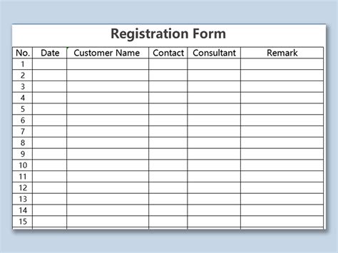 Excel Of Registration Formxlsx Wps Free Templates