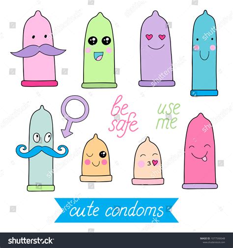 lovely vector set cute condoms faces stock vector royalty free 1077590048