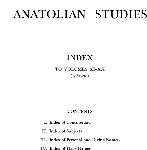 I Index Of Contributors Anatolian Studies Cambridge Core
