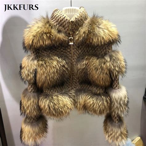 New Womens Real Raccoon Fur Coat Winter Fashion Thick Warm Fur Jacket Genuine Natural Fur High