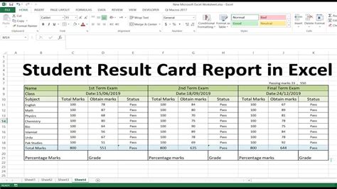 How To Create A Report Card Template In Excel Free Sample Example
