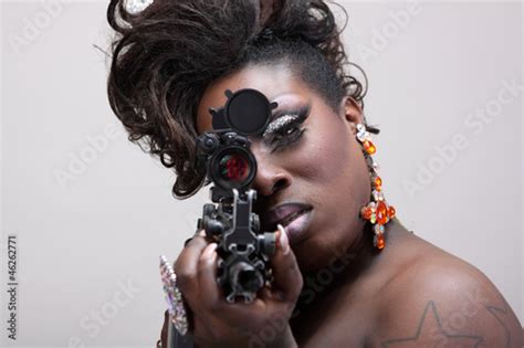 Drag Queen Aiming An Assault Rifle Stock Photo And Royalty Free