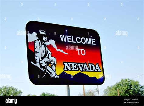 Welcome To Nevada Sign At Oregon Nevada Border Stock Photo Alamy