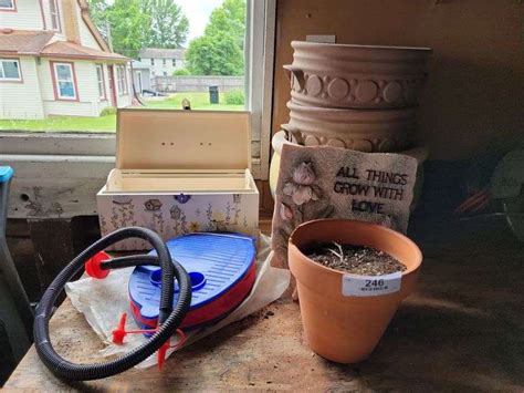 Pots Chest Yard Decor And Hand Air Pump Baer Auctioneers Realty Llc