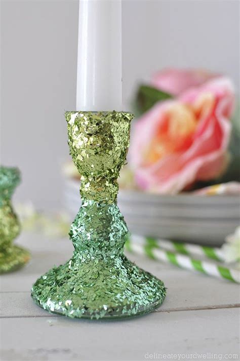 Diy Two Toned Glitter Candle Holders Glitter Candles Glitter Candle