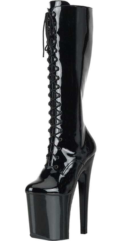 pleaser womens platform boots extreme 8 inch heels sexy black lace up boots knee high