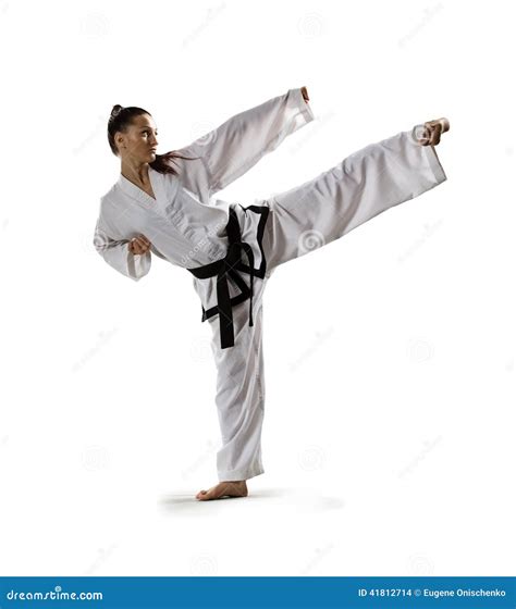 Karate Woman In Action Isolated In White Stock Photo Image 41812714