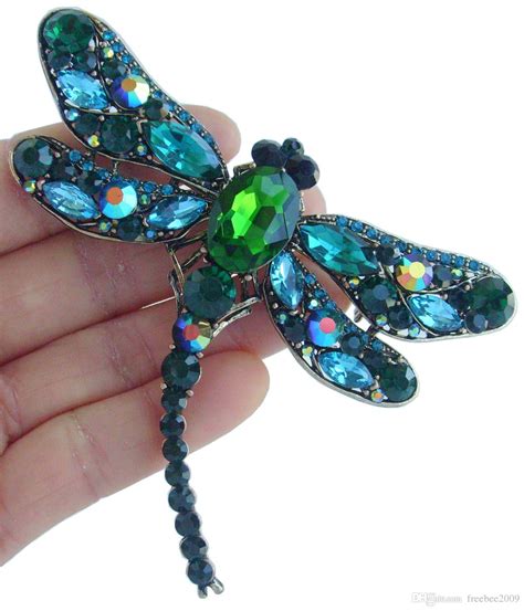 2019 3 74Pretty Dragonfly Brooch Pin W Turquoise Green Rhinestone