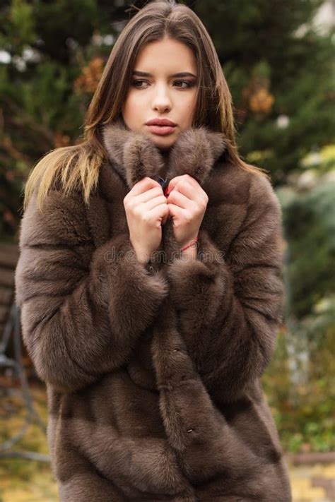 Pretty Teen Girl Is Wearing Fur Coat Stock Photo Image Of Grey