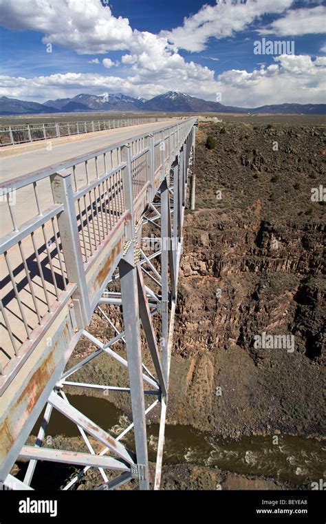 Steel Bridge Over The Rio Grande River Near Taos New Mexico Usa Stock