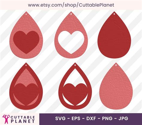 Heart Earrings Template Svg Dxf Eps Png  Etsy Diy Leather