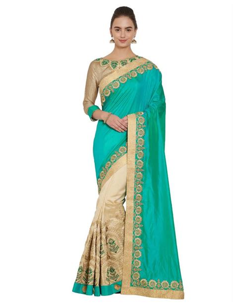 Green And Beige Two Tone Silk And Silk Fabrics Saree With Blouse Indian Women Fashions Pvt Ltd