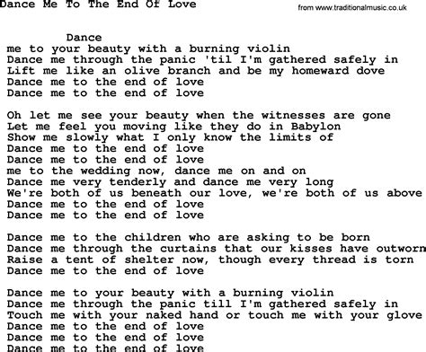 Leonard Cohen Song Dance Me End Love Lyrics Leonard Cohen Songs