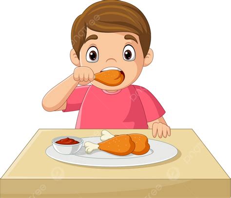 Niño Pequeño De Dibujos Animados Comiendo Pollo Frito Png Asado