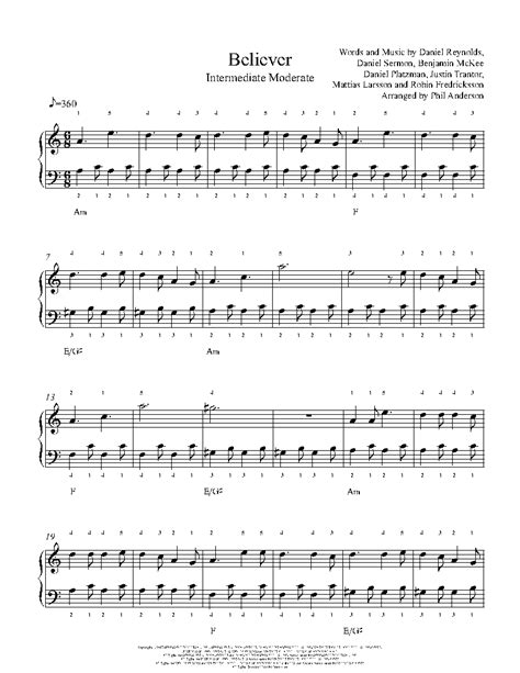 Believer By Imagine Dragons Piano Sheet Music Intermediate Level