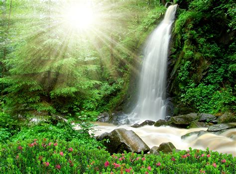 Waterfall Rays Of Light Nature Wallpapers Hd Desktop And Mobile