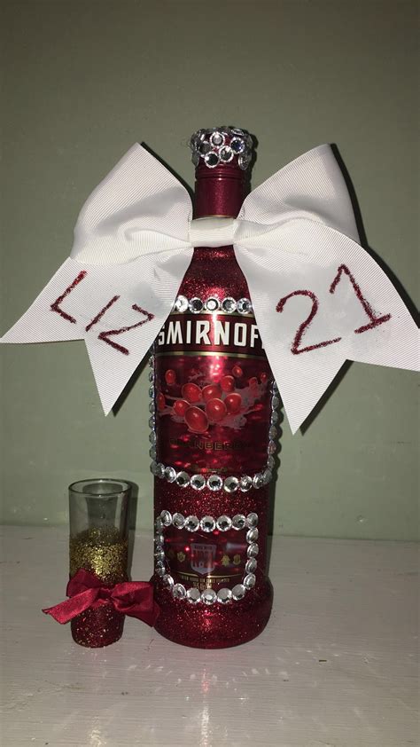 Glitter Decorated Liquor Bottle And Shot Glass I Made This For My Friends 21st Birthday