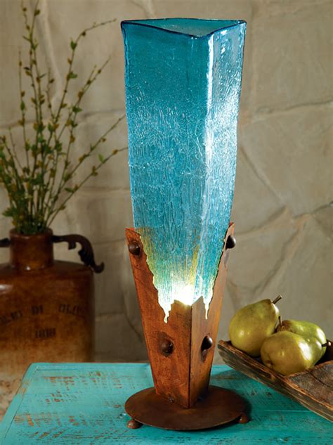 turquoise glass iron lamp