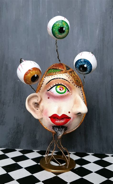 Ooak Art Surrealistic Art Object Strange Multi Eyed Creature Etsy