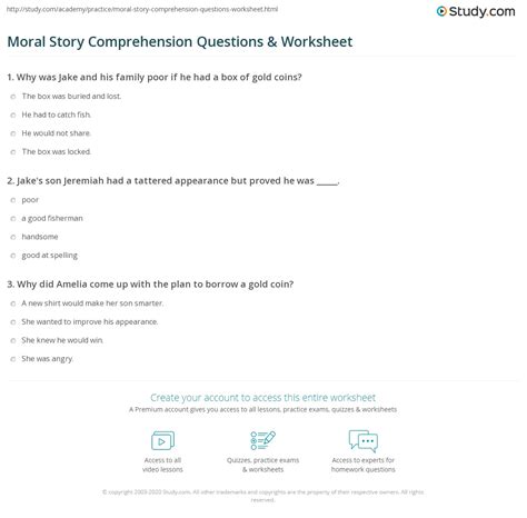 Moral Story Comprehension Questions And Worksheet