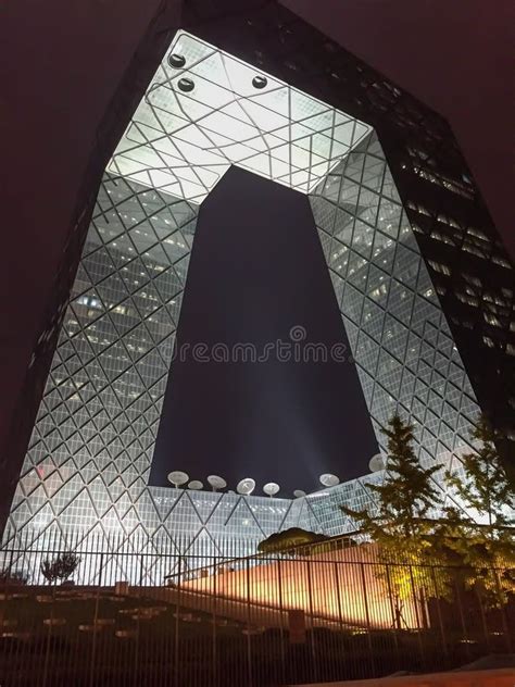 Nightime View Of Cctv Cgtn Headquarters Building In Beijing Shot In