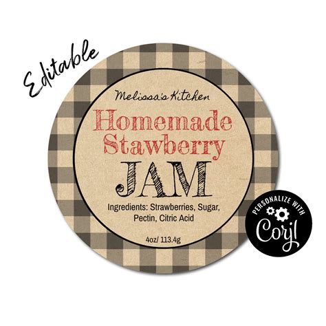 Jam Label Printable For Mason Jars Homemade Jelly Product Etsy