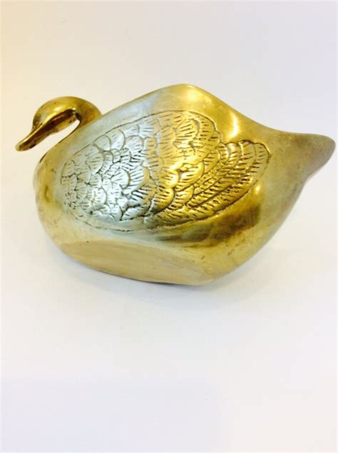 Vintage Brass Swan Bowl Rustic Brass Duck Bowl Brass Swan