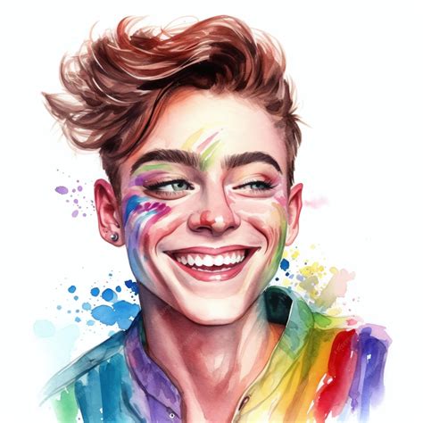 Premium Photo A Watercolor Portrait Of A Smiling Young Man With