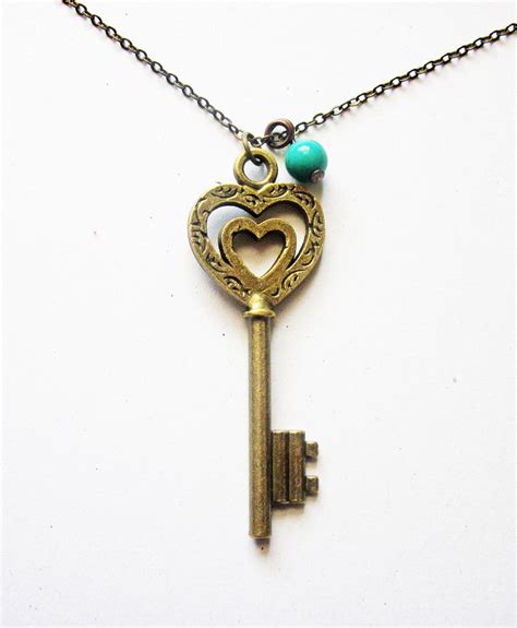 Skeleton Key Necklace Heart Key Necklace Key Pendant